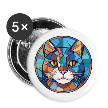Schottische gerade Katze bunte Aquarell-Karikatur - Buttons groß 56 mm (5er Pack) - Weiß - Vorne