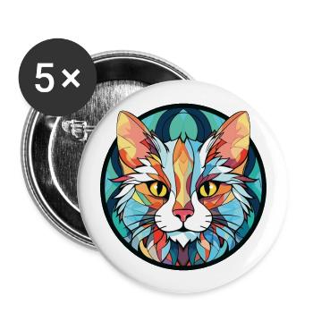 Chat Angora Turc Aquarelle Colorée Dessin Animé Pour Animaux De Compagnie - Lot de 5 grands badges (56 mm) - blanc - Devant