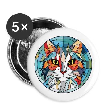 Chat Angora Turc Aquarelle Colorée Dessin Animé Pour Animaux De Compagnie - Lot de 5 grands badges (56 mm) - blanc - Devant