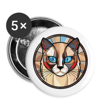 Balinesische Katze bunte Aquarell-Haustier-Illustration - Buttons groß 56 mm (5er Pack) - Weiß - Vorne