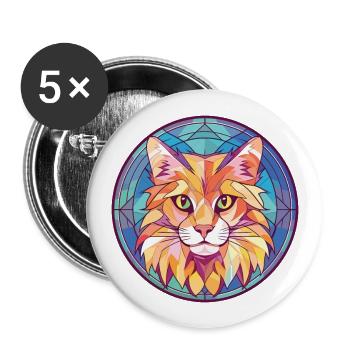 Maine Coon Cat Colorful Watercolor Illustration - Buttons large 2.2''/56 mm (5-pack) - white - Front