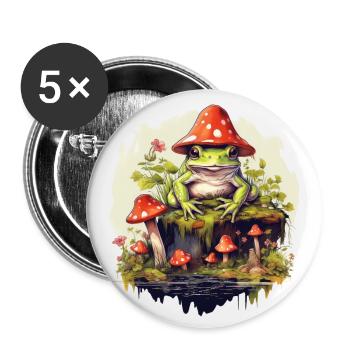 frosch cottagecore pilz - Buttons groß 56 mm (5er Pack) - Weiß - Vorne