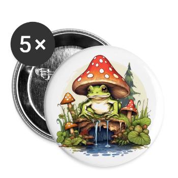 frosch pilz cottagecore - Buttons groß 56 mm (5er Pack) - Weiß - Vorne
