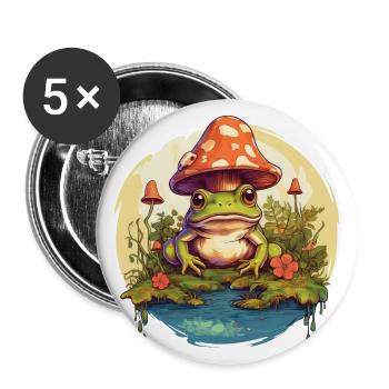 frosch cottagecore pilz - Buttons groß 56 mm (5er Pack) - Weiß - Vorne