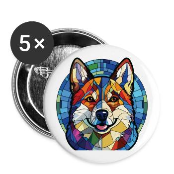 Akita Dog Breed Colorful Watercolor Illustration - Buttons large 2.2''/56 mm (5-pack) - white - Front