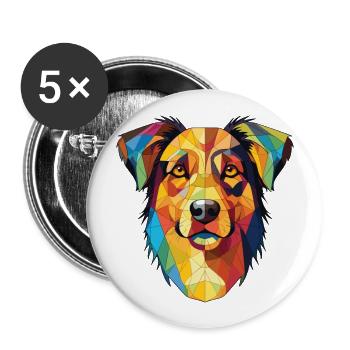 Illustration aquarelle de race de chien de berger basque - Lot de 5 grands badges (56 mm) - blanc - Devant