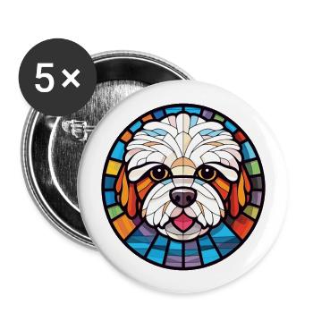 Bichon frisé chien race aquarelle Illustration - Lot de 5 grands badges (56 mm) - blanc - Devant