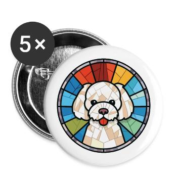 Bichon frisé chien race aquarelle Illustration - Lot de 5 grands badges (56 mm) - blanc - Devant