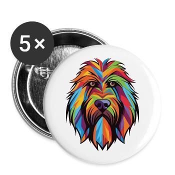Briard Dog Breed Colorful Watercolor Illustration - Buttons large 2.2''/56 mm (5-pack) - white - Front