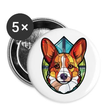 Corgi chien race coloré aquarelle illustration - Lot de 5 grands badges (56 mm) - blanc - Devant