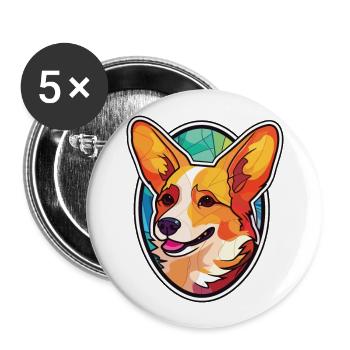 Corgi chien race coloré aquarelle illustration - Lot de 5 grands badges (56 mm) - blanc - Devant