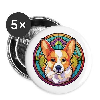 Corgi chien race coloré aquarelle illustration - Lot de 5 grands badges (56 mm) - blanc - Devant