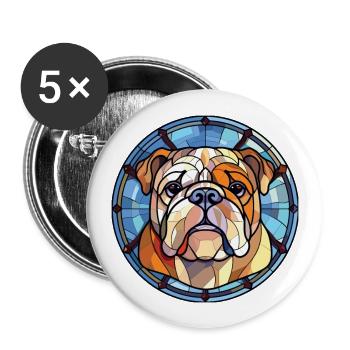Bulldogge Hund Rasse Bunte Aquarell Illustration - Buttons groß 56 mm (5er Pack) - Weiß - Vorne