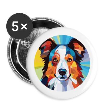 Border Collie chien race aquarelle Illustration - Lot de 5 grands badges (56 mm) - blanc - Devant