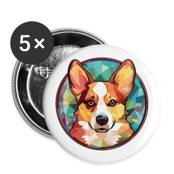 Pembroke Welsh Corgi chien race aquarelle colorée - Lot de 5 grands badges (56 mm) - blanc - Devant