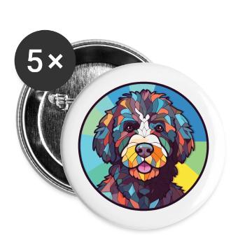 Portugiesische Wasserhundrasse Aquarell-Illustration - Buttons groß 56 mm (5er Pack) - Weiß - Vorne