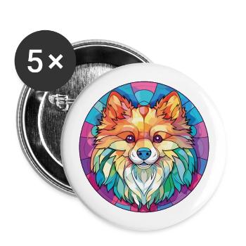 Pommersche Hunderasse Aquarell Glas Illustration - Buttons groß 56 mm (5er Pack) - Weiß - Vorne