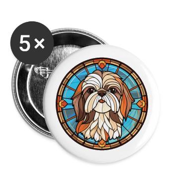 Shih Tzu Dog Breed Watercolor Glass Illustration - Buttons large 2.2''/56 mm (5-pack) - white - Front