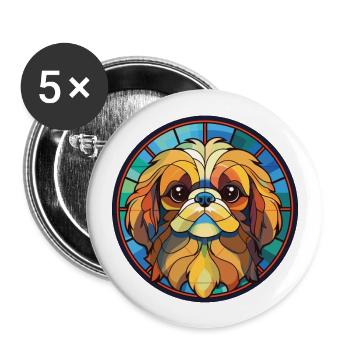 Pekingese Dog Breed Watercolor Glass Illustration - Buttons large 2.2''/56 mm (5-pack) - white - Front