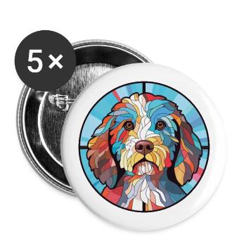 Spanische Wasserhundrasse Aquarell-Illustration - Buttons groß 56 mm (5er Pack) - Weiß - Vorne