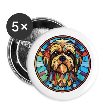 Lhasa Apso Hunderasse Aquarellglas Illustration - Buttons groß 56 mm (5er Pack) - Weiß - Vorne