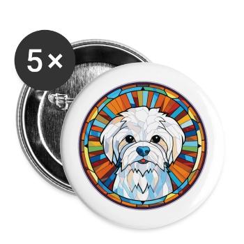 Chien maltais race coloré aquarelle Illustration - Lot de 5 grands badges (56 mm) - blanc - Devant
