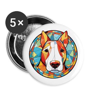 Miniatur Bullterrier Hunderasse Aquarellglas - Buttons groß 56 mm (5er Pack) - Weiß - Vorne