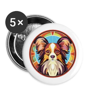 Illustration sur verre aquarelle de race de chien Papillon - Lot de 5 grands badges (56 mm) - blanc - Devant