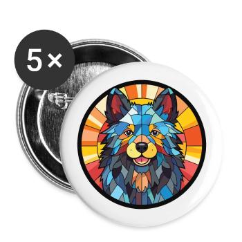 Schipperke Hunderasse Aquarell Glas Illustration - Buttons groß 56 mm (5er Pack) - Weiß - Vorne