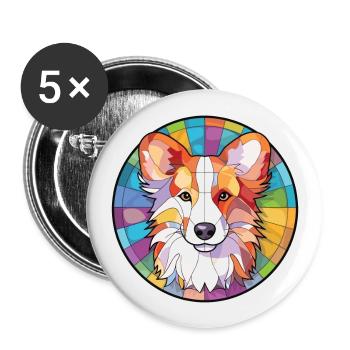 Shetland Berger chien race aquarelle colorée - Lot de 5 grands badges (56 mm) - blanc - Devant