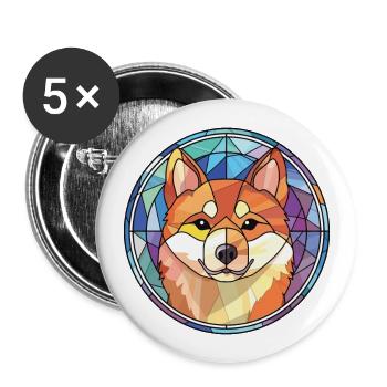 Shiba Inu race chien aquarelle verre Illustration - Lot de 5 grands badges (56 mm) - blanc - Devant