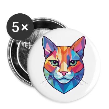 American Shorthair Cat Colorful Watercolor Cartoon - Buttons large 2.2''/56 mm (5-pack) - white - Front