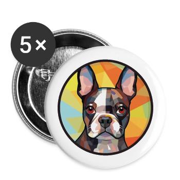 Boston Terrier chien race aquarelle Illustration - Lot de 5 grands badges (56 mm) - blanc - Devant