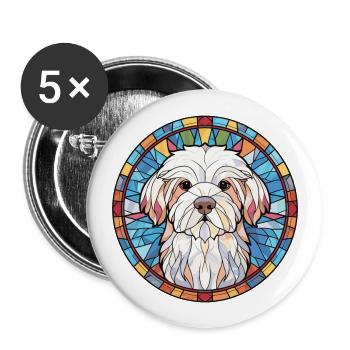 Coton De Tuléar race chien aquarelle illustration - Lot de 5 grands badges (56 mm) - blanc - Devant