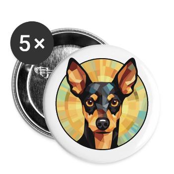 Anglais Toy Terrier Black Tan chien race aquarelle - Lot de 5 grands badges (56 mm) - blanc - Devant