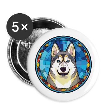 Husky chien race coloré aquarelle Illustration - Lot de 5 grands badges (56 mm) - blanc - Devant