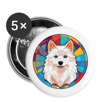 Illustration à l’aquarelle de race de chien Spitz japonais - Lot de 5 grands badges (56 mm) - blanc - Devant