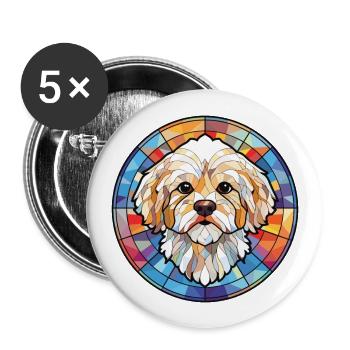 Maltipoo Hunderasse Aquarell Glas Illustration - Buttons groß 56 mm (5er Pack) - Weiß - Vorne