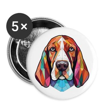 Basset Hound Chien Race Aquarelle Illustration - Lot de 5 grands badges (56 mm) - blanc - Devant