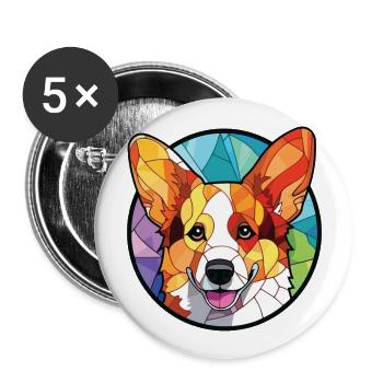 Welsh Corgi Pembroke Dog Breed Colorful Watercolor - Buttons large 2.2''/56 mm (5-pack) - white - Front