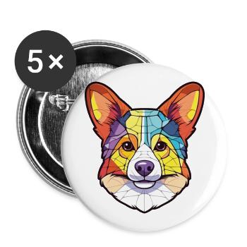 Pembroke Welsh Corgi chien race aquarelle colorée - Lot de 5 grands badges (56 mm) - blanc - Devant