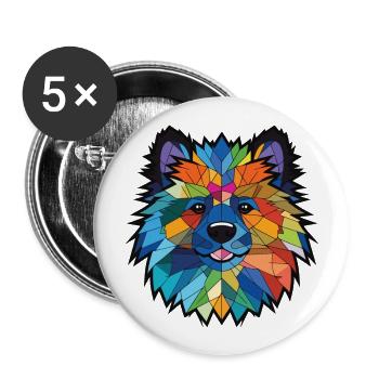 Keeshond Dog Breed Watercolor Glass Illustration - Buttons large 2.2''/56 mm (5-pack) - white - Front