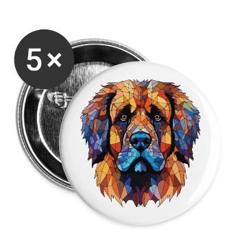Leonberger Dog Breed Watercolor Glass Illustration - Buttons large 2.2''/56 mm (5-pack) - white - Front