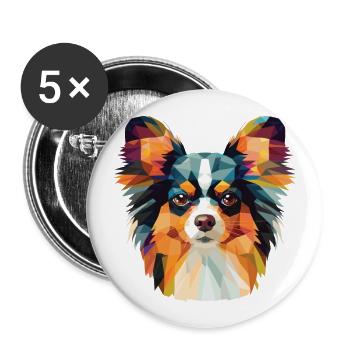 Papillon Continental Toy Spaniel Dog Watercolor - Buttons large 2.2''/56 mm (5-pack) - white - Front