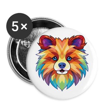 Illustration à l’aquarelle de race de chien Spitz de Poméranie - Lot de 5 grands badges (56 mm) - blanc - Devant