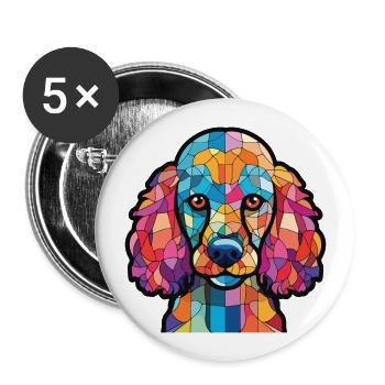 Caniche chien race coloré aquarelle Illustration - Lot de 5 grands badges (56 mm) - blanc - Devant
