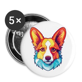 Pembroke Welsh Corgi chien race aquarelle colorée - Lot de 5 grands badges (56 mm) - blanc - Devant