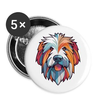 Chien de berger des Pyrénées chien race aquarelle colorée - Lot de 5 grands badges (56 mm) - blanc - Devant