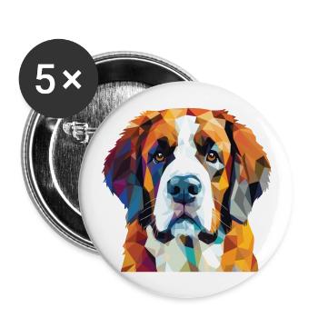 St Bernard Dog Breed Watercolor Glass Illustration - Buttons large 2.2''/56 mm (5-pack) - white - Front