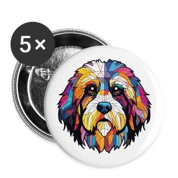 Tibetan Terrier Dog Breed Watercolor Illustration - Buttons large 2.2''/56 mm (5-pack) - white - Front